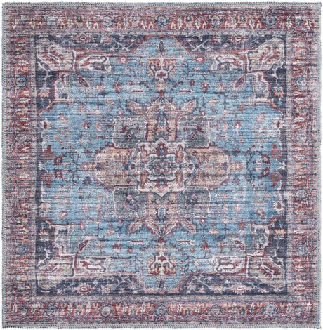 Washable Blue 3' 3 x 3' 3 Maahru Square Area Rug Easy to Clean Stain Resistant & Durable Polyester Chenille Carpet for Living, Dining, Bedrooms, Kitchen for Sale at Rug Engine