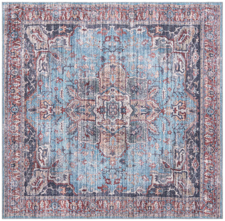 Washable Blue 7' 3 x 7' 3 Maahru Square Area Rug Easy to Clean Stain Resistant & Durable Polyester Chenille Carpet for Living, Dining, Bedrooms, Kitchen for Sale at Rug Engine