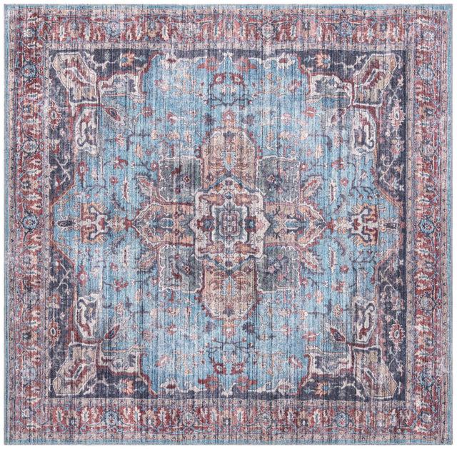 Washable Blue 7' 3 x 7' 3 Maahru Square Area Rug Easy to Clean Stain Resistant & Durable Polyester Chenille Carpet for Living, Dining, Bedrooms, Kitchen for Sale at Rug Engine