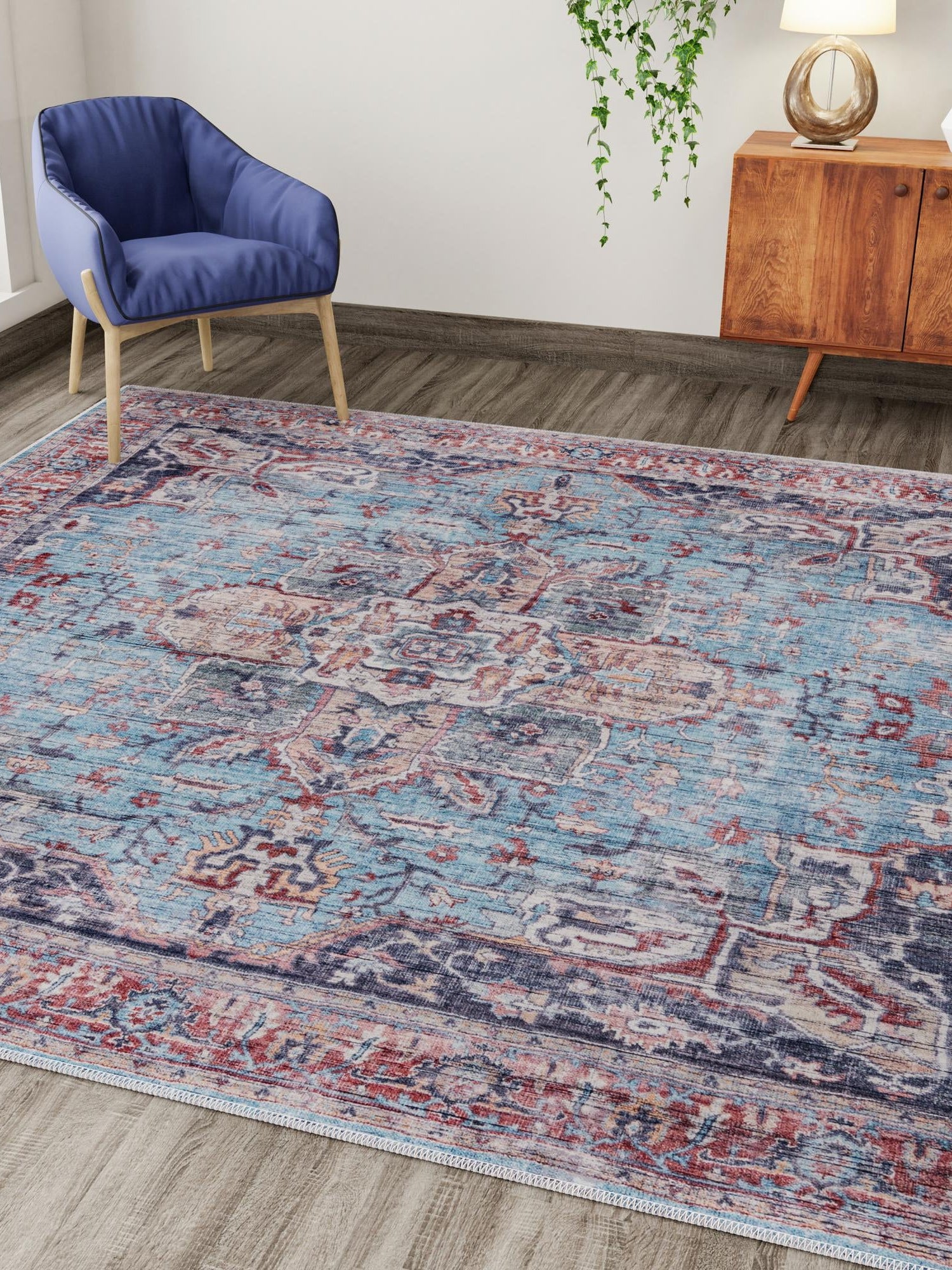 Washable Blue 3' 3 x 3' 3 Maahru Square Area Rug Easy to Clean Stain Resistant & Durable Polyester Chenille Carpet for Living, Dining, Bedrooms, Kitchen for Sale at Rug Engine