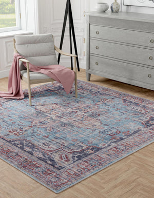 Washable Blue 3' 3 x 3' 3 Maahru Square Area Rug Easy to Clean Stain Resistant & Durable Polyester Chenille Carpet for Living, Dining, Bedrooms, Kitchen for Sale at Rug Engine