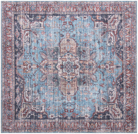 Washable Blue 10' 6 x 10' 6 Maahru Square Area Rug Easy to Clean Stain Resistant & Durable Polyester Chenille Carpet for Living, Dining, Bedrooms, Kitchen for Sale at Rug Engine