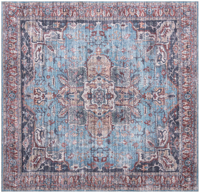 Washable Blue 10' 6 x 10' 6 Maahru Square Area Rug Easy to Clean Stain Resistant & Durable Polyester Chenille Carpet for Living, Dining, Bedrooms, Kitchen for Sale at Rug Engine
