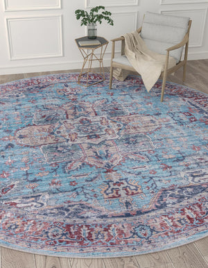 Washable Blue 10' 6 x 10' 6 Maahru Round Area Rug Easy to Clean Stain Resistant & Durable Polyester Chenille Carpet for Living, Dining, Bedrooms, Kitchen for Sale at Rug Engine