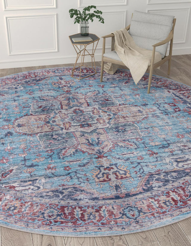 Washable Blue 10' 6 x 10' 6 Maahru Round Area Rug Easy to Clean Stain Resistant & Durable Polyester Chenille Carpet for Living, Dining, Bedrooms, Kitchen for Sale at Rug Engine