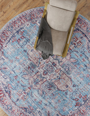 Washable Blue 10' 6 x 10' 6 Maahru Round Area Rug Easy to Clean Stain Resistant & Durable Polyester Chenille Carpet for Living, Dining, Bedrooms, Kitchen for Sale at Rug Engine