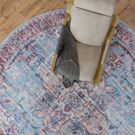 Washable Blue 10' 6 x 10' 6 Maahru Round Area Rug Easy to Clean Stain Resistant & Durable Polyester Chenille Carpet for Living, Dining, Bedrooms, Kitchen for Sale at Rug Engine