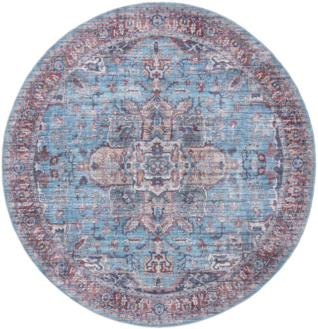Washable Blue 10' 6 x 10' 6 Maahru Round Area Rug Easy to Clean Stain Resistant & Durable Polyester Chenille Carpet for Living, Dining, Bedrooms, Kitchen for Sale at Rug Engine