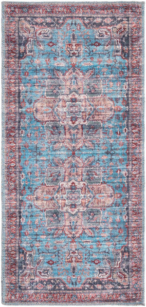 Washable Blue 2' x 4' 1 Maahru Runner Area Rug Easy to Clean Stain Resistant & Durable Polyester Chenille Carpet for Living, Dining, Bedrooms, Kitchen for Sale at Rug Engine