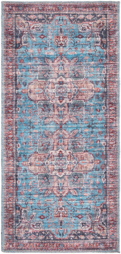 Washable Blue 2' x 4' 1 Maahru Runner Area Rug Easy to Clean Stain Resistant & Durable Polyester Chenille Carpet for Living, Dining, Bedrooms, Kitchen for Sale at Rug Engine