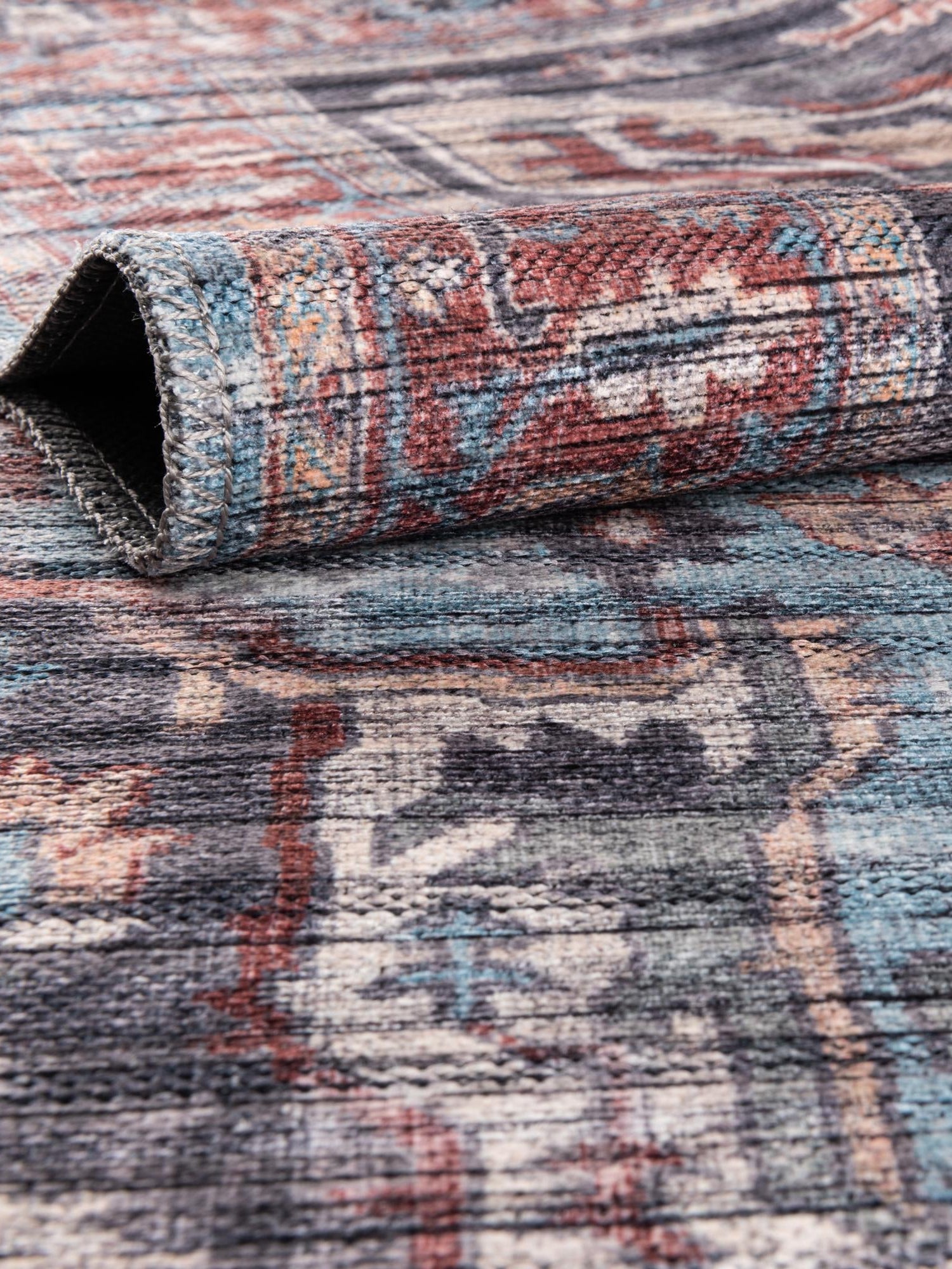 Washable Blue 2' 7 x 13' 1 Maahru Runner Area Rug Easy to Clean Stain Resistant & Durable Polyester Chenille Carpet for Living, Dining, Bedrooms, Kitchen for Sale at Rug Engine
