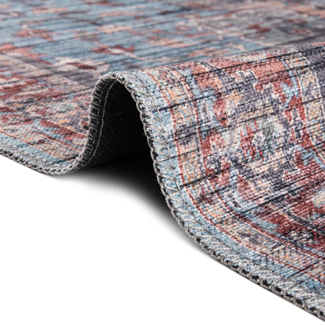 Washable Blue 2' x 10' Maahru Runner Area Rug Easy to Clean Stain Resistant & Durable Polyester Chenille Carpet for Living, Dining, Bedrooms, Kitchen for Sale at Rug Engine
