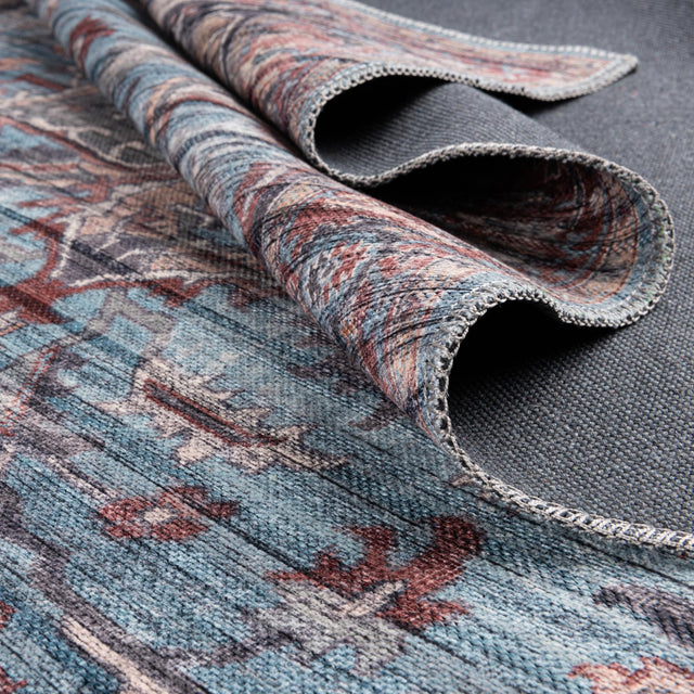 Washable Blue 2' x 4' 1 Maahru Runner Area Rug Easy to Clean Stain Resistant & Durable Polyester Chenille Carpet for Living, Dining, Bedrooms, Kitchen for Sale at Rug Engine