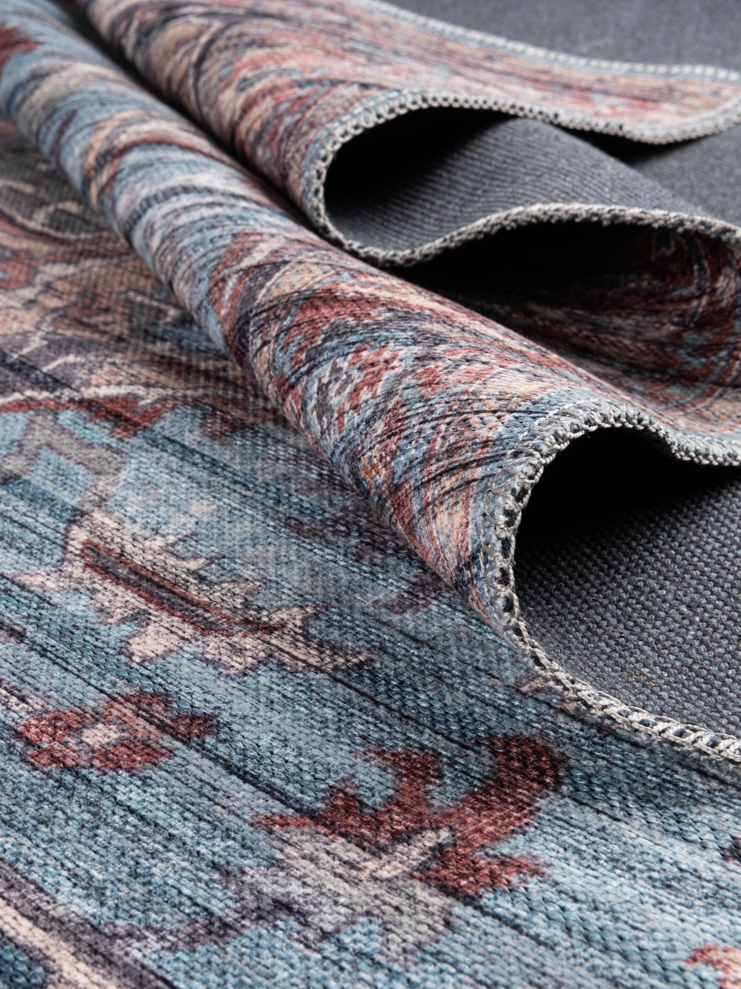 Washable Blue 2' x 10' Maahru Runner Area Rug Easy to Clean Stain Resistant & Durable Polyester Chenille Carpet for Living, Dining, Bedrooms, Kitchen for Sale at Rug Engine