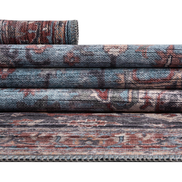 Washable Blue 2' x 8' Maahru Runner Area Rug Easy to Clean Stain Resistant & Durable Polyester Chenille Carpet for Living, Dining, Bedrooms, Kitchen for Sale at Rug Engine
