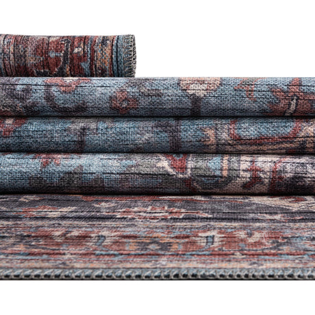 Washable Blue 2' x 4' 1 Maahru Runner Area Rug Easy to Clean Stain Resistant & Durable Polyester Chenille Carpet for Living, Dining, Bedrooms, Kitchen for Sale at Rug Engine