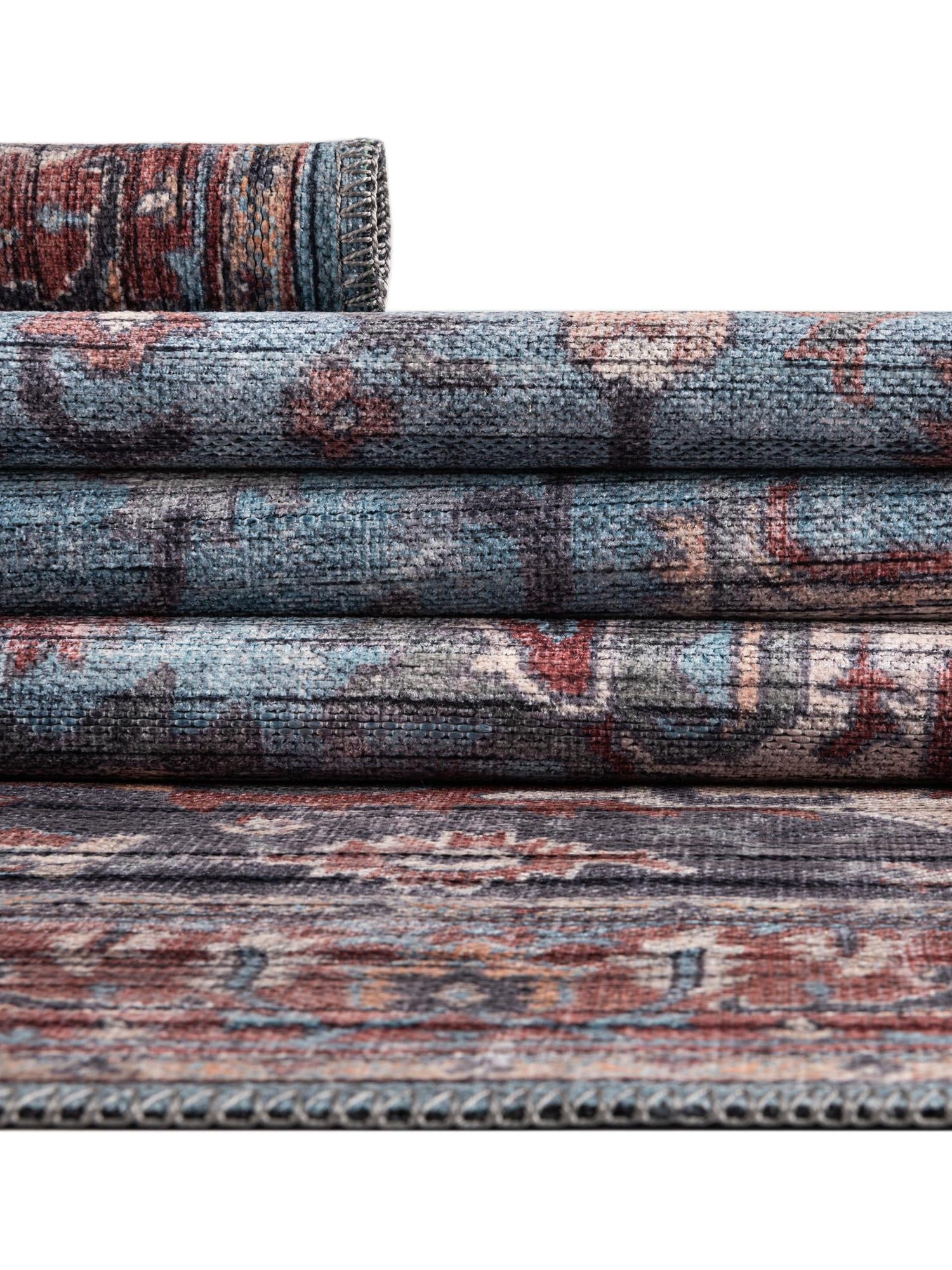 Washable Blue 2' x 10' Maahru Runner Area Rug Easy to Clean Stain Resistant & Durable Polyester Chenille Carpet for Living, Dining, Bedrooms, Kitchen for Sale at Rug Engine