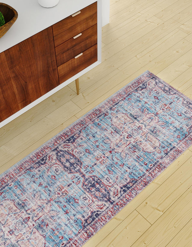 Washable Blue 2' x 4' 1 Maahru Runner Area Rug Easy to Clean Stain Resistant & Durable Polyester Chenille Carpet for Living, Dining, Bedrooms, Kitchen for Sale at Rug Engine