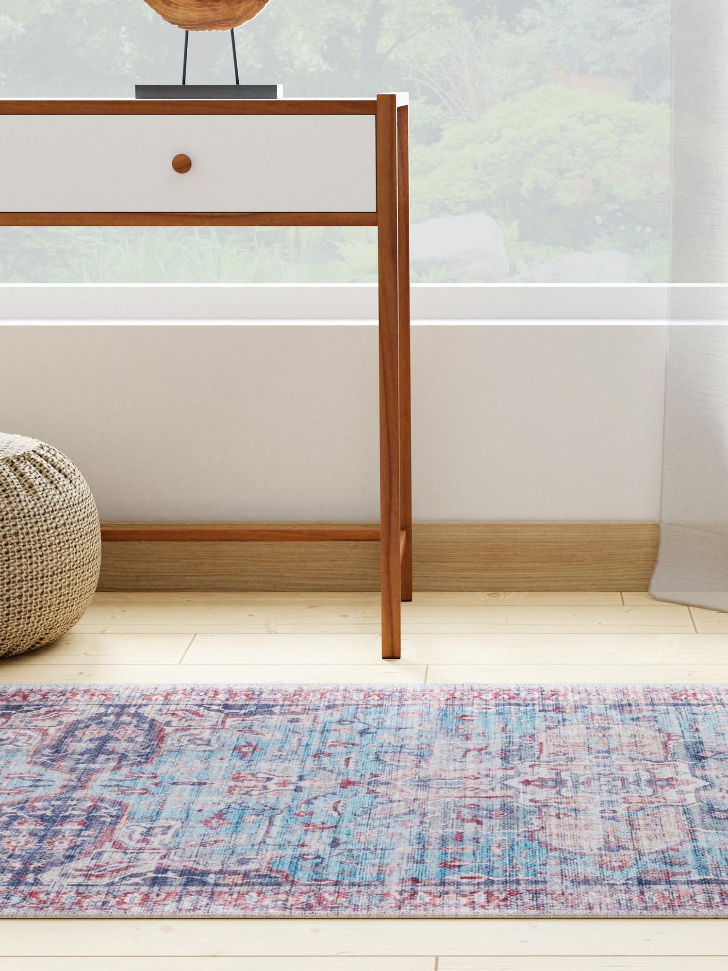 Washable Blue 2' x 4' 1 Maahru Runner Area Rug Easy to Clean Stain Resistant & Durable Polyester Chenille Carpet for Living, Dining, Bedrooms, Kitchen for Sale at Rug Engine