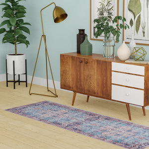 Washable Blue 2' x 4' 1 Maahru Runner Area Rug Easy to Clean Stain Resistant & Durable Polyester Chenille Carpet for Living, Dining, Bedrooms, Kitchen for Sale at Rug Engine