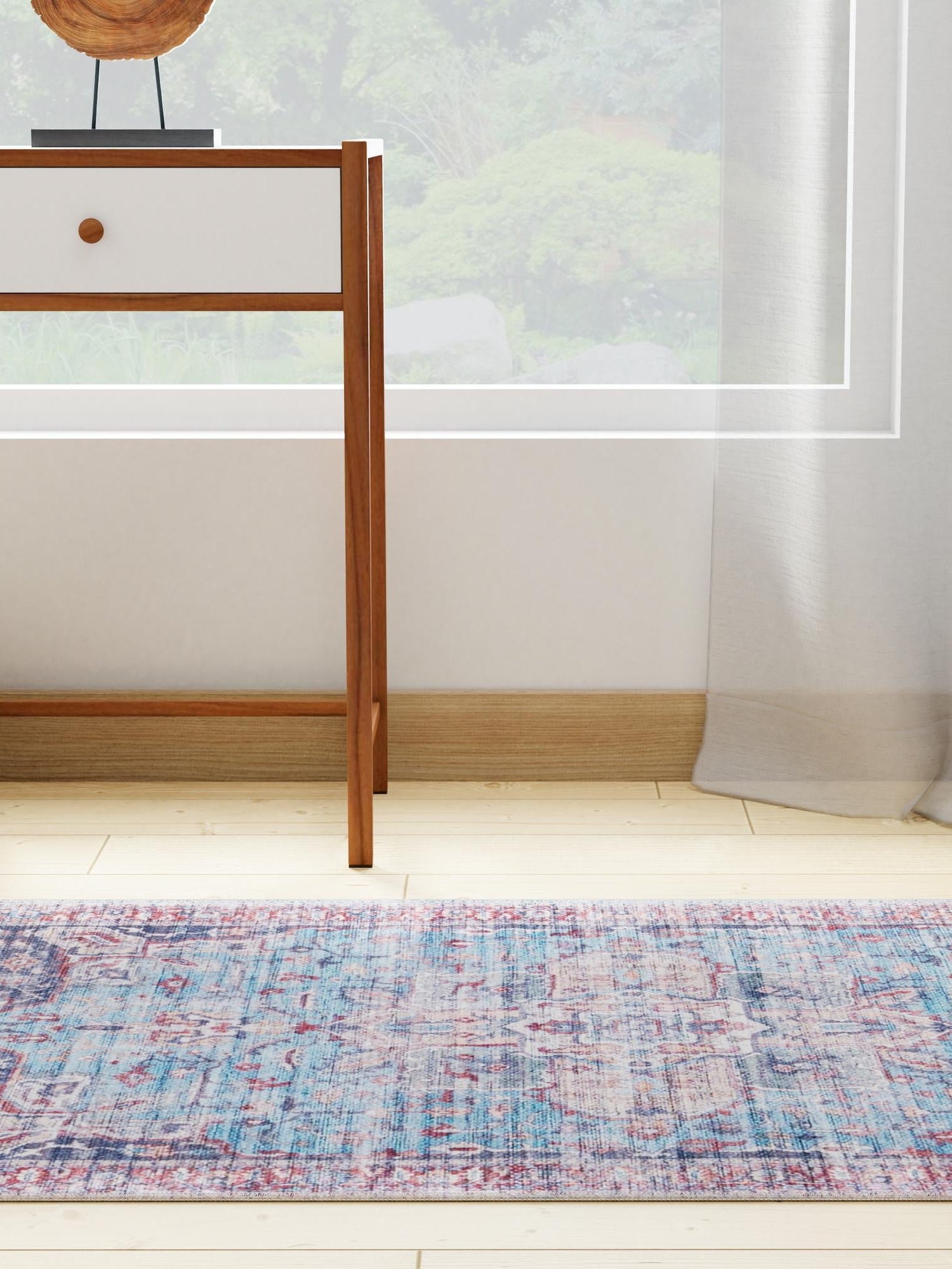 Washable Blue 2' x 10' Maahru Runner Area Rug Easy to Clean Stain Resistant & Durable Polyester Chenille Carpet for Living, Dining, Bedrooms, Kitchen for Sale at Rug Engine