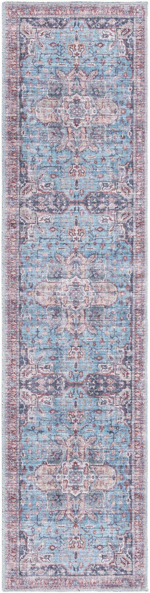 Washable Blue 2' x 8' Maahru Runner Area Rug Easy to Clean Stain Resistant & Durable Polyester Chenille Carpet for Living, Dining, Bedrooms, Kitchen for Sale at Rug Engine