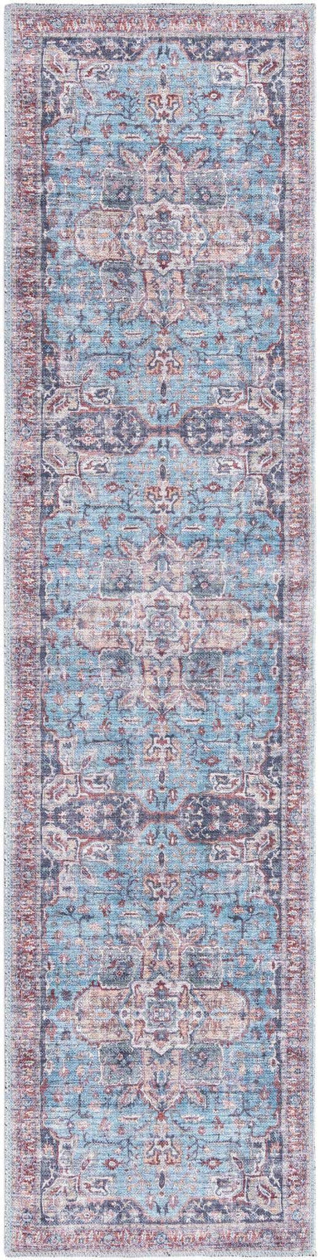 Washable Blue 2' x 8' Maahru Runner Area Rug Easy to Clean Stain Resistant & Durable Polyester Chenille Carpet for Living, Dining, Bedrooms, Kitchen for Sale at Rug Engine