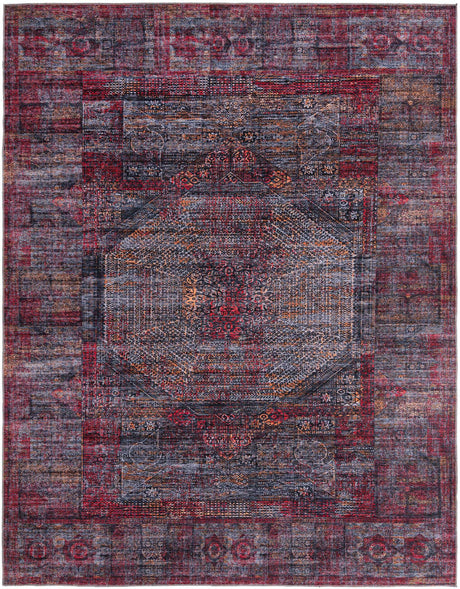 Washable Red and Black 10' 6 x 13' Mangata Rectangle Area Rug Easy to Clean Stain Resistant & Durable Chenille Traditional Vintage Distressed Carpet for Sale at Rug Engine