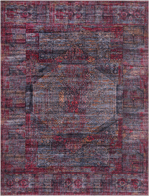 Washable Red and Black 9' 2 x 12' Mangata Rectangle Area Rug Easy to Clean Stain Resistant & Durable Chenille Traditional Vintage Distressed Carpet for Sale at Rug Engine