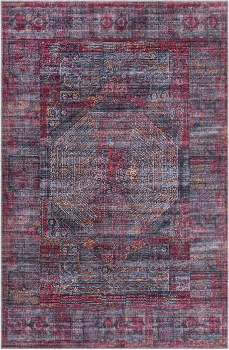 Red and Black 6' x 9' Mangata Washable Rectangle Rug
