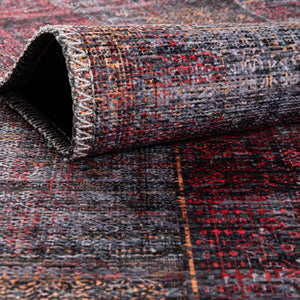 Washable Red and Black 9' 2 x 12' Mangata Rectangle Area Rug Easy to Clean Stain Resistant & Durable Chenille Traditional Vintage Distressed Carpet for Sale at Rug Engine