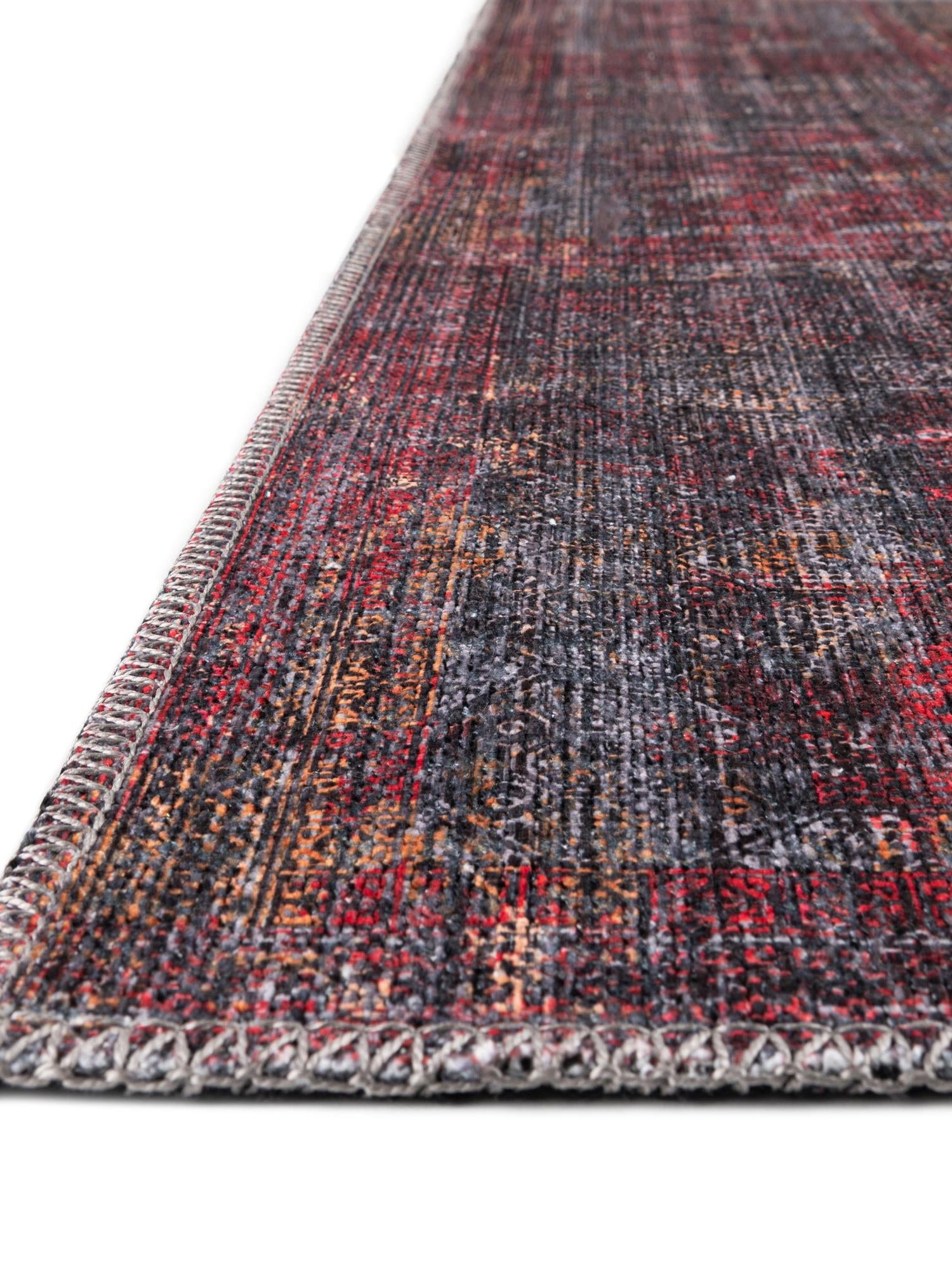 Washable Red and Black 9' 2 x 12' Mangata Rectangle Area Rug Easy to Clean Stain Resistant & Durable Chenille Traditional Vintage Distressed Carpet for Sale at Rug Engine