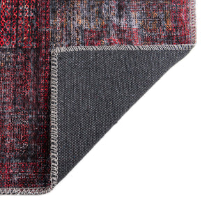 Washable Red and Black 9' 2 x 12' Mangata Rectangle Area Rug Easy to Clean Stain Resistant & Durable Chenille Traditional Vintage Distressed Carpet for Sale at Rug Engine