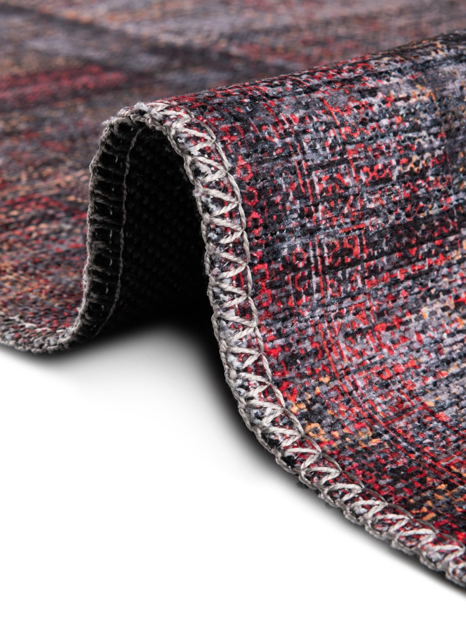 Washable Red and Black 9' 2 x 12' Mangata Rectangle Area Rug Easy to Clean Stain Resistant & Durable Chenille Traditional Vintage Distressed Carpet for Sale at Rug Engine