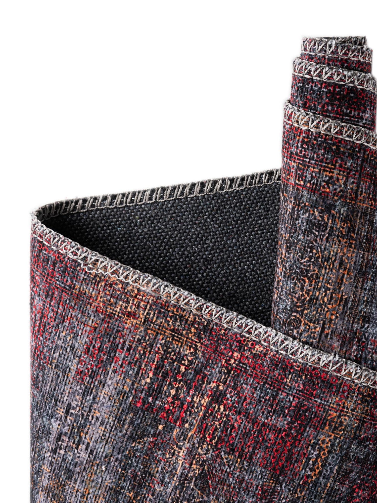 Washable Red and Black 5' 11 x 9' Mangata Rectangle Area Rug Easy to Clean Stain Resistant & Durable Chenille Traditional Vintage Distressed Carpet for Sale at Rug Engine