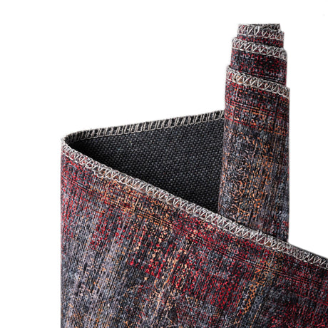 Washable Red and Black 5' 11 x 9' Mangata Rectangle Area Rug Easy to Clean Stain Resistant & Durable Chenille Traditional Vintage Distressed Carpet for Sale at Rug Engine