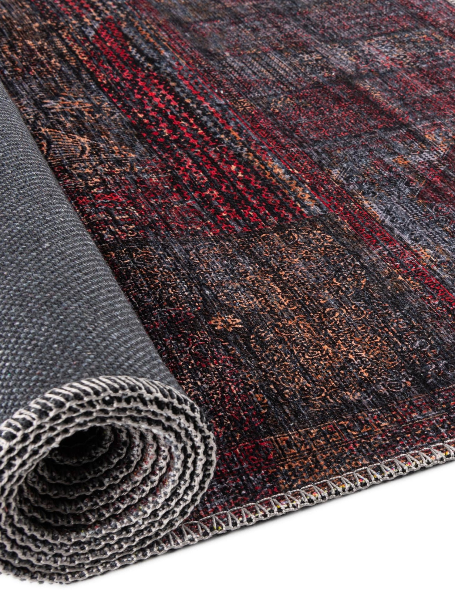 Washable Red and Black 8' x 10' Mangata Washable Rectangle Area Rug Easy to Clean Stain Resistant & Durable Chenille Traditional Vintage Distressed Carpet for Sale at Rug Engine