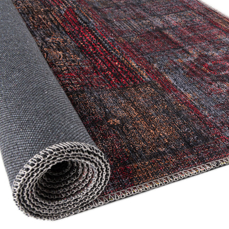 Washable Red and Black 8' x 10' Mangata Washable Rectangle Area Rug Easy to Clean Stain Resistant & Durable Chenille Traditional Vintage Distressed Carpet for Sale at Rug Engine