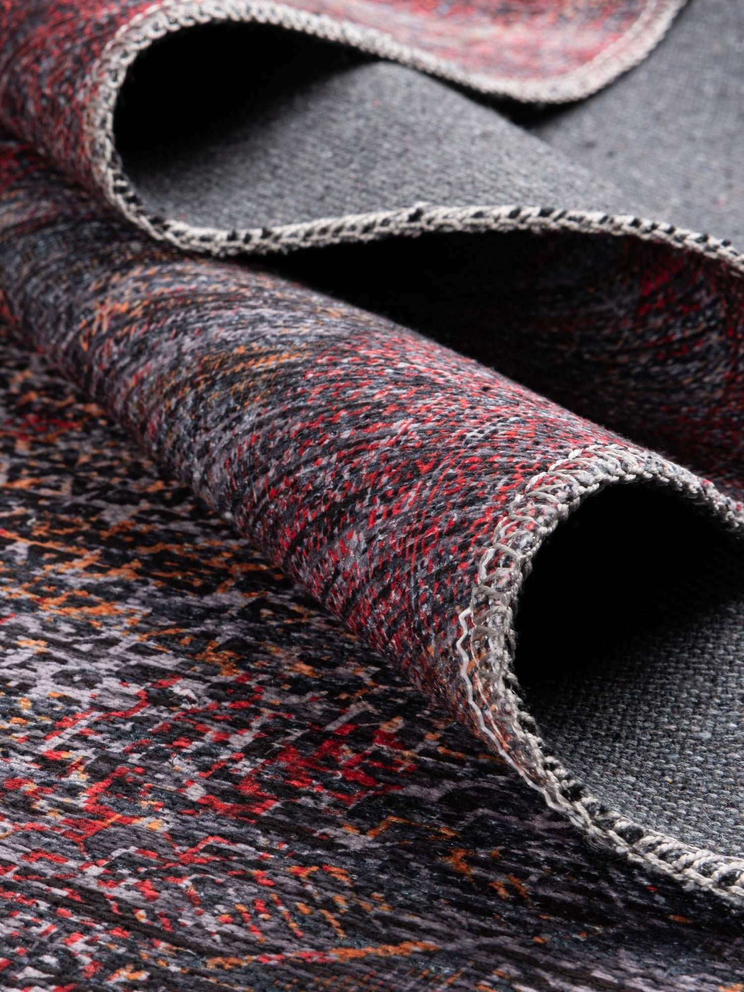 Washable Red and Black 8' x 10' Mangata Washable Rectangle Area Rug Easy to Clean Stain Resistant & Durable Chenille Traditional Vintage Distressed Carpet for Sale at Rug Engine