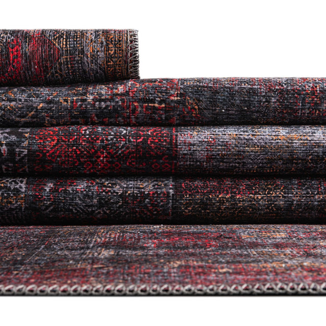 Red and Black 8' x 10' Mangata Washable Rectangle Rug
