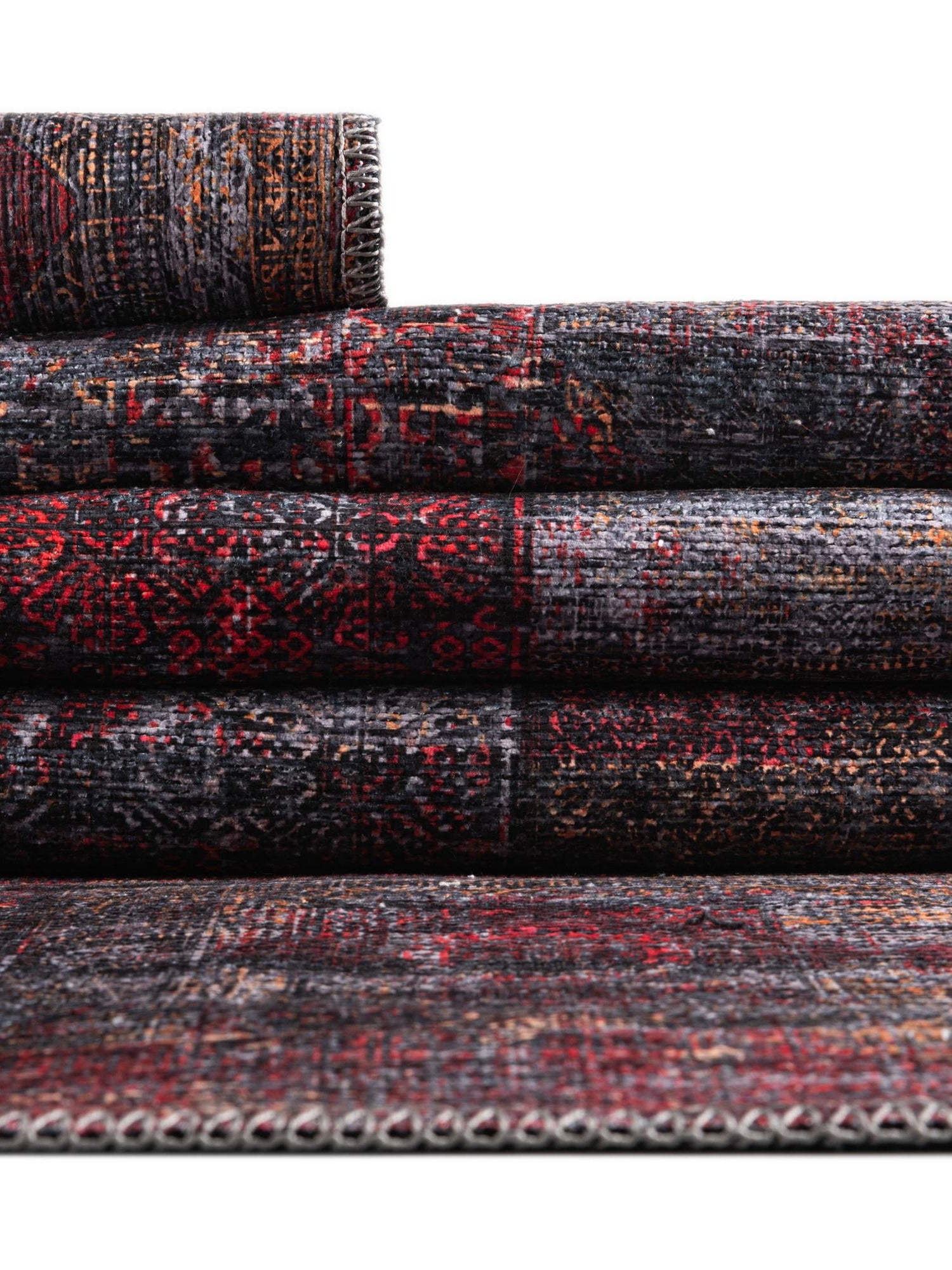 Washable Red and Black 3' 11 x 6' Mangata Rectangle Area Rug Easy to Clean Stain Resistant & Durable Chenille Traditional Vintage Distressed Carpet for Sale at Rug Engine
