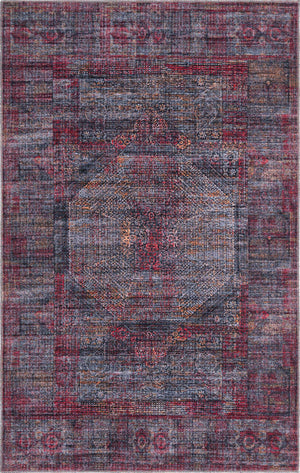 Washable Red and Black 5' 3 x 8' Mangata Rectangle Area Rug Easy to Clean Stain Resistant & Durable Chenille Traditional Vintage Distressed Carpet for Sale at Rug Engine