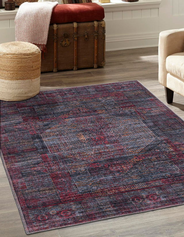 Red and Black 8' x 10' Mangata Washable Rectangle Rug