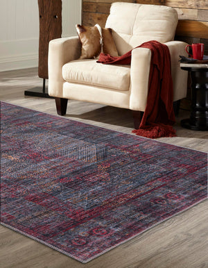 Washable Red and Black 2' x 3' Mangata Washable Rectangle Area Rug Easy to Clean Stain Resistant & Durable Chenille Traditional Vintage Distressed Carpet for Sale at Rug Engine