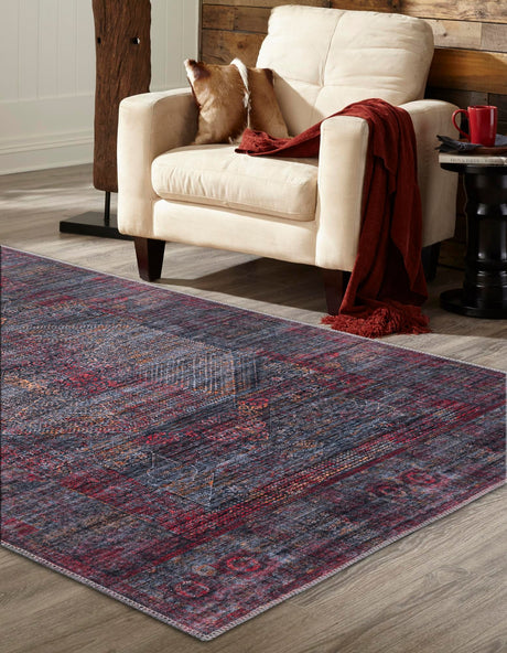 Washable Red and Black 5' 3 x 8' Mangata Rectangle Area Rug Easy to Clean Stain Resistant & Durable Chenille Traditional Vintage Distressed Carpet for Sale at Rug Engine