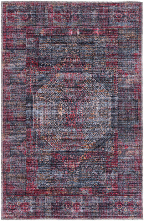 Red and Black 4' x 6' Mangata Washable Rectangle Rug