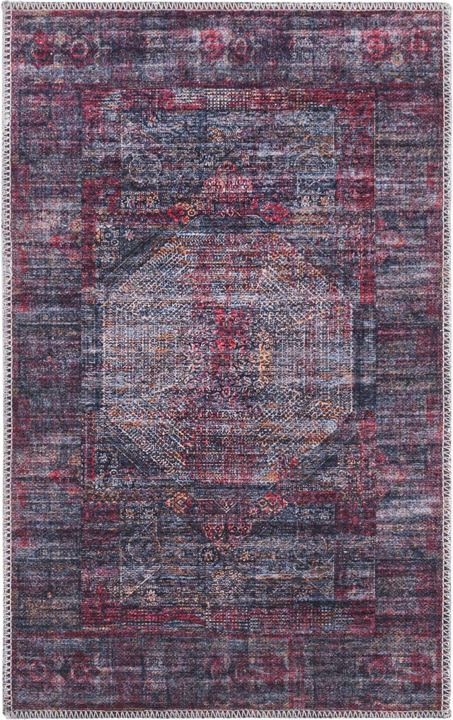 Washable Red and Black 2' x 3' Mangata Washable Rectangle Area Rug Easy to Clean Stain Resistant & Durable Chenille Traditional Vintage Distressed Carpet for Sale at Rug Engine