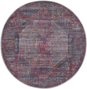 Washable Red and Black 3' 11 x 3' 11 Mangata Round Area Rug Easy to Clean Stain Resistant & Durable Chenille Traditional Vintage Distressed Carpet for Sale at Rug Engine