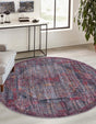 Washable Red and Black 5' 3 x 5' 3 Mangata Round Area Rug Easy to Clean Stain Resistant & Durable Chenille Traditional Vintage Distressed Carpet for Sale at Rug Engine
