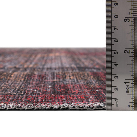 Washable Red and Black 7' 3 x 7' 3 Mangata Round Area Rug Easy to Clean Stain Resistant & Durable Chenille Traditional Vintage Distressed Carpet for Sale at Rug Engine
